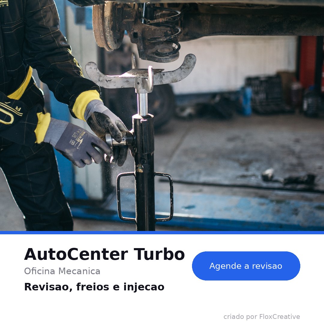 Peça com foto real criada para a oficina fictícia AutoCenter Turbo