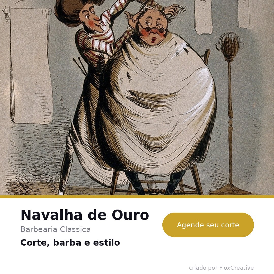 Peça com foto real criada para a barbearia fictícia Navalha de Ouro
