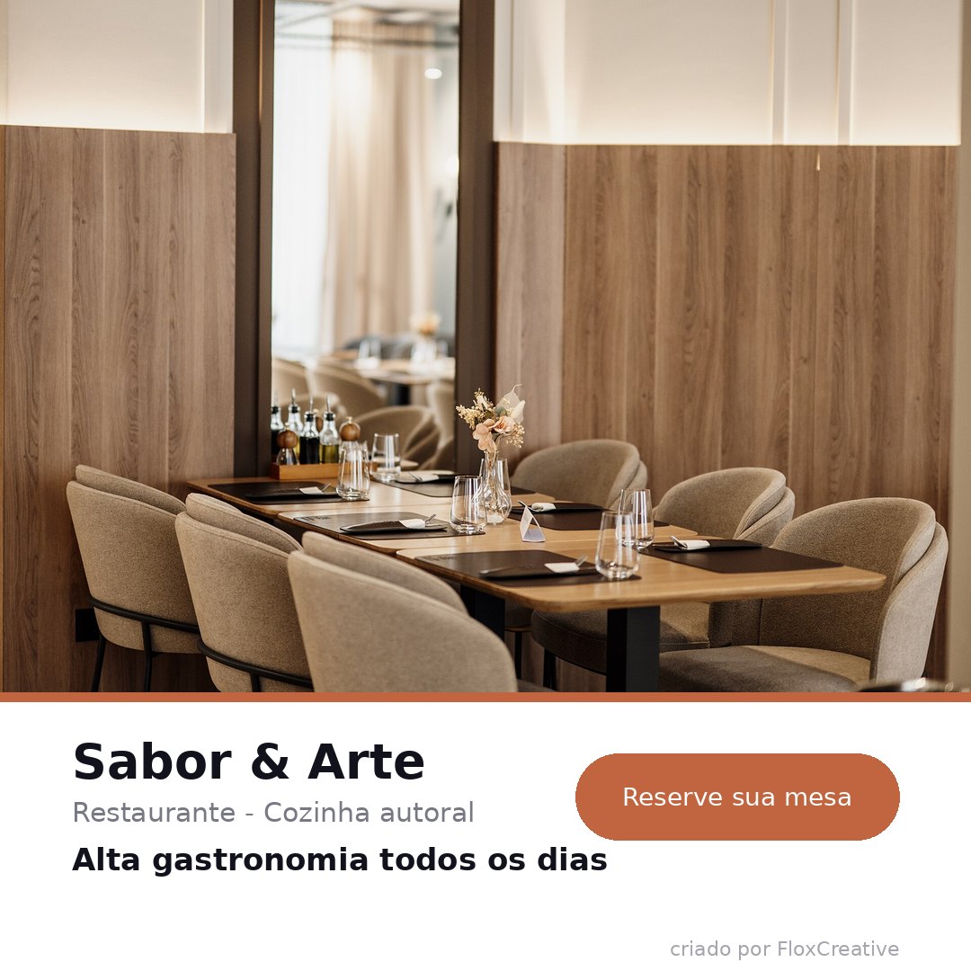 Peça com foto real criada para o restaurante fictício Sabor & Arte